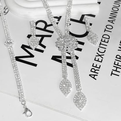 4 Pieces Cubic Zirconia Wedding Jewelry Sets for Bride Rhinestone Bridal Jewelry Set Necklace Bracelet Earring Ring for Brides Bridesmaid for Wedding Party - color: 3 PCS-Silver