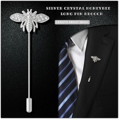 Dreuyet Simple Gold Silver Plated Long Brooch Pins with Cute Animal Antlers Leaves Plant Bees Rabbits Rose Flower Feather Brooch Jewelry for Women Men Elegant Suit Collar Lapel Pin - style: Bee