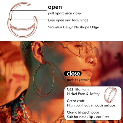 Titanium Septum Rings, Nose Rings Hoops for Women, Segment Nose Rings 16G 8mm/10mm Hypoallergenic Cartilage Conch Helix Rook Hoop Earrings - color: Double Stacked-Rose Gold, size: 16 Gauge 8mm