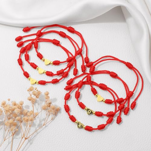 Red String Bracelet for Women Adjustable Gold Heart Initial Bracelets Red Cord Bracelet for Protection and Good Luck, Birthday Christmas Gift - style: Style N