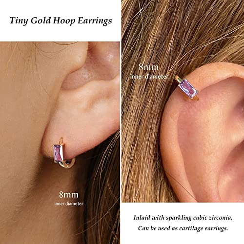 DAILY VIBES Dainty Butterfly Cross CZ Small Huggie Hoop Earrings for Women | Hypoallergenic, 14K Gold Plated Hoops, Tiny Cubic Zirconia, Cartilage Hoop Earrings for Women Trendy - color: Light Purple