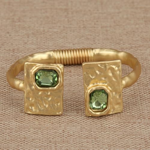 GelConnie Chunky Cuff Bangle Bracelet for Women, Statement Jewelry | Gold and Silver Tone Cuff Bangles with Resin, Crystal and Textured Accents for Party, Vacation and Dressy Looks - style: Bangle 06-Gold