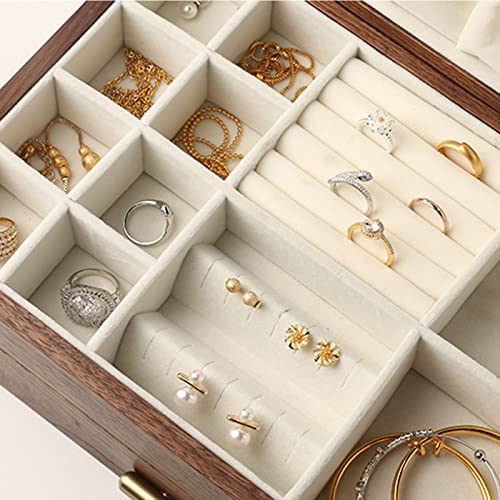 High-end Solid Wood Jewelry Storage Box Ladies Retro Wooden Necklace Jewelry Bracelet Watch Display Box Handmade Wedding Birthday Anniversary Jewelry Collection Box(Double Layer) - size: double layer