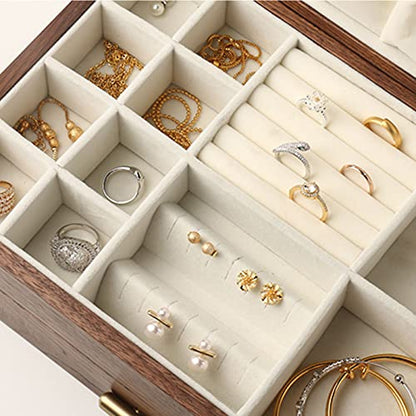 High-end Solid Wood Jewelry Storage Box Ladies Retro Wooden Necklace Jewelry Bracelet Watch Display Box Handmade Wedding Birthday Anniversary Jewelry Collection Box(Double Layer) - size: double layer