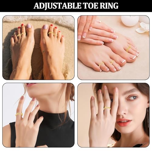 Toe Rings for Women,Gold Plated Stylish Adjustable Toe Band Rings, Summer Beach Foot Jewelry - Perfect for Vacation, Daily Wear - style: 4 Pcs