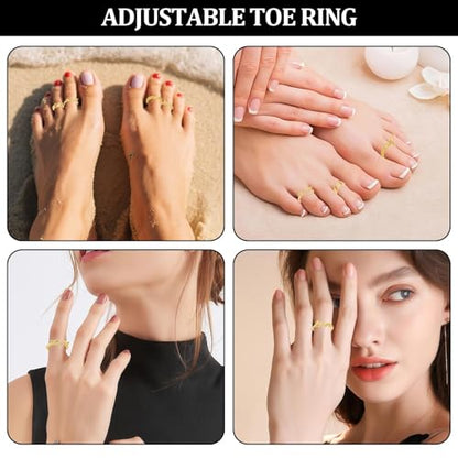 Toe Rings for Women,Gold Plated Stylish Adjustable Toe Band Rings, Summer Beach Foot Jewelry - Perfect for Vacation, Daily Wear - style: 4 Pcs