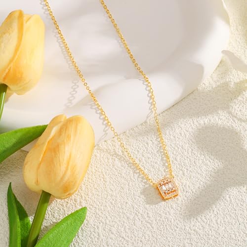 Starain Heart Necklaces for Women Dainty Cubic Zirconia Love Heart Pendant Necklace 18K Gold Plated Chain Trendy Stuff Jewelry - color: E Gold Rectangle Necklace