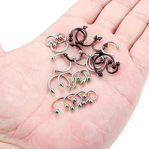 Ruifan 10-24PCS 16G Surgical Steel Nose Septum Horseshoe Hoop Earring Eyebrow Tragus Lip Piercing Ring - style: 24PCS - Option B