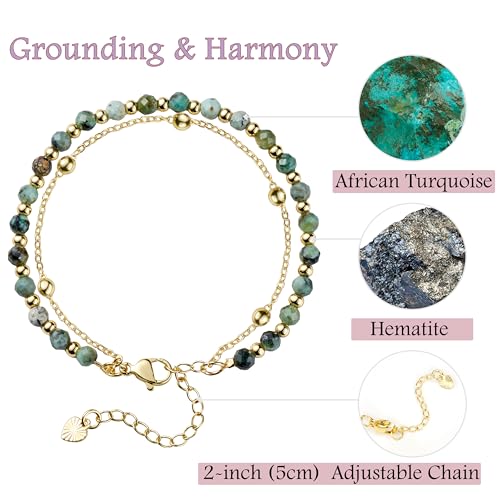 Farfume Crystal Beaded Bracelets for Women 4mm Natural Stone Jewelry Gifts | Natural Beads Gemstone,Handmade,Helper Tool,Yoga Protection,Hypoallergenic,Durability Wear - color: African Turquoise-Grounding & Harmony