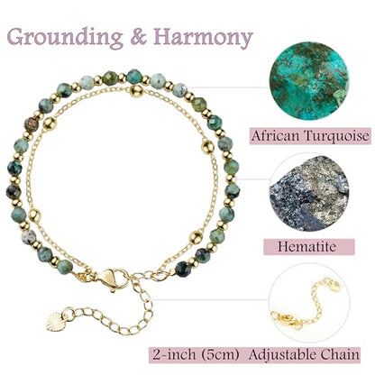Farfume Crystal Beaded Bracelets for Women 4mm Natural Stone Jewelry Gifts | Natural Beads Gemstone,Handmade,Helper Tool,Yoga Protection,Hypoallergenic,Durability Wear - color: African Turquoise-Grounding & Harmony