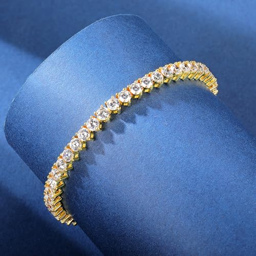 Gemsme 18K White/Yellow Gold Plated 4.0mm Cubic Zirconia Classic Tennis Bracelet 6-9 Inches - color: Gold Plated, size: 7inch