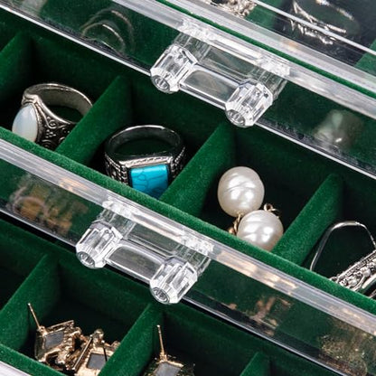 Acrylic Jewelry Organizer Earring Organizer Box with 5 Drawers Earring Holder Organizer with Velvet Trays Clear Jewelry Box for Women Earring Display for Rings Studs(Blackish Green) | 61 Jewelry Storage Grid for Rings Studs Bracelet,Velvet Lining,Transpar