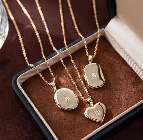 YOUFENG Love Heart Oval Locket Necklace that Holds Pictures Photo Lockets Birthday Gifts Jewelry for Women - style: Rectangle