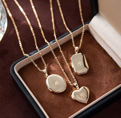 YOUFENG Love Heart Oval Locket Necklace that Holds Pictures Photo Lockets Birthday Gifts Jewelry for Women - style: Rectangle