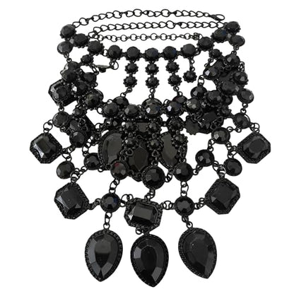 925 Sterling Silver Bib Jewelry Sets For Women - ZA Indian Ethnic Round Water Drop Crystal Tassel Necklace Earrings Jewelry Sets Statement Large, Chunky Rhinestone Necklace - color: Black - Bib Necklace