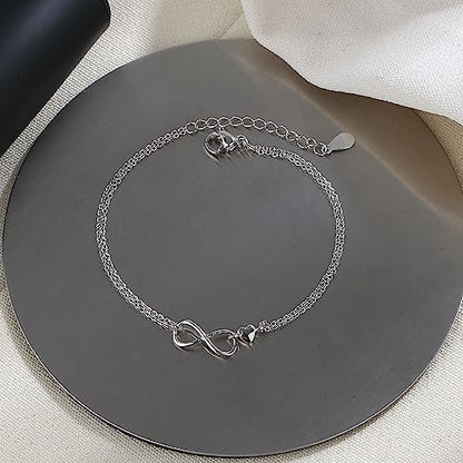 kelistom 925 Sterling Silver Bracelets for Women Teens, Love Heart Charm Chain Bracelet Bangle Fashion Jewelry Gifts - color: infinity+heart