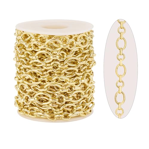KYUNHOO 5 Meters Light Gold Chain for Jewelry Making Oval Links Chains | Gold Plated Iron Chains for Crafts Necklace Making Jewelry Supplies - color: Oval Circle Gold