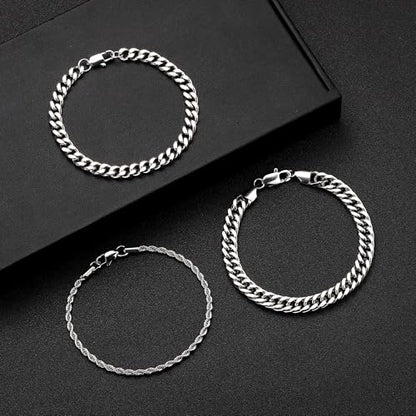 Yoosteel Silver Stackable Bracelets Stack for Men Non Tarnish | Stainless Steel Bracelet Stack, Cuban Rope Figaro Link Chain Bracelets Set, Men Trendy Jewelry Gifts, 3PCS, 7.5/8.3/9.0"