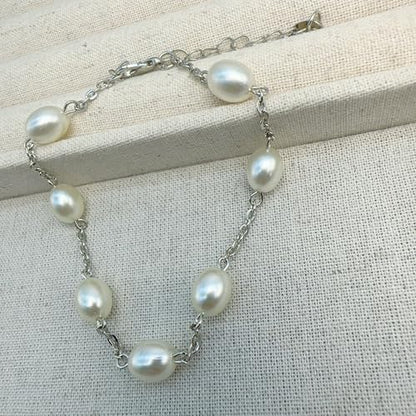 Anklet for Women Layered Anklets Women Double Heart Silver Bohemian Pearls Flat Chain Ankle Bracelet Charm Beaded Dainty Foot Jewelry Heart Charm Dainty Layer Anklets Trendy - color: Silver Pearl