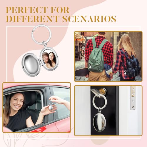 Liliaafar 4 Pcs Silver Stainless Steel Locket Keychains | Keychains That Hold Pictures for Women Mom Chirstmas Gifts - style: Oval