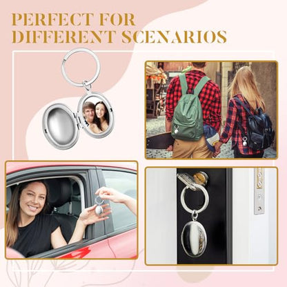 Liliaafar 4 Pcs Silver Stainless Steel Locket Keychains | Keychains That Hold Pictures for Women Mom Chirstmas Gifts - style: Oval