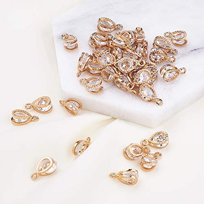 Beadthoven 100pcs Cubic Zirconia Alloy Charms Drop Shaped KC Gold Pendants for Jewelry Making Choker Tiny Dangle Accessories - color: Gold-Drop