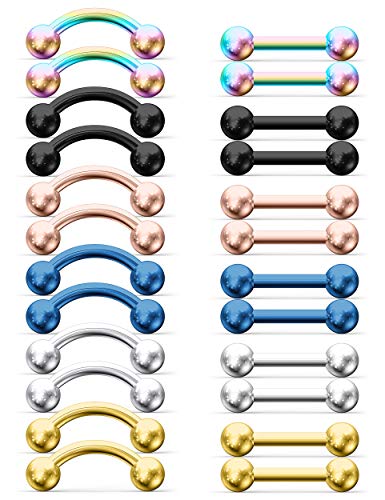 12-24PCS 16G Eyebrow Ear Helix Tragus Cartilage Earring Lip Rings Barbell Body Piercing Jewelry 6mm 8mm 10mm 12mm - style: 24PCS - 8mm Straight & Curved Barbell