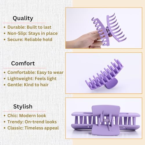 Purple Hair Clips for Women - 8 Pack 4.3 Inch Large Hair Claw Clips for Women Thin Thick Curly Hair, Big Matte Banana Clips,Strong Hold jaw clips - color: Purple