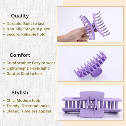 Purple Hair Clips for Women - 8 Pack 4.3 Inch Large Hair Claw Clips for Women Thin Thick Curly Hair, Big Matte Banana Clips,Strong Hold jaw clips - color: Purple