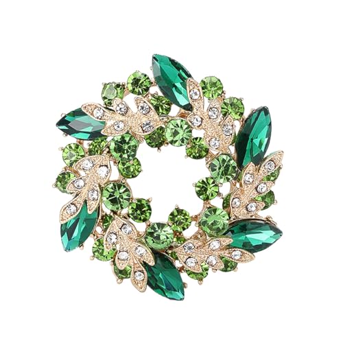 Rhinestone Flower Brooch for Women Sparkling Cubic Zirconia Wreath Brooch Pin Vintage Crystal Wheat Ear Flower Pin Elegant Clothing Hat Bag Accessories Christmas Wedding Bridal Birthday Jewelry - color: Green