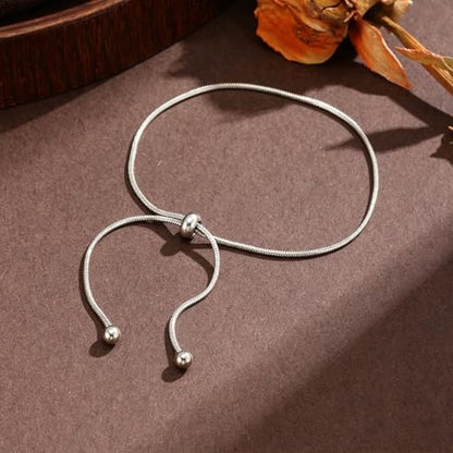 Gold Anklet for Women Adjustable Slider Ankle Bracelet Dainty Snake Chain Foot Jewelry Waterproof Summer Beach Anklets Gifts - color: Silver