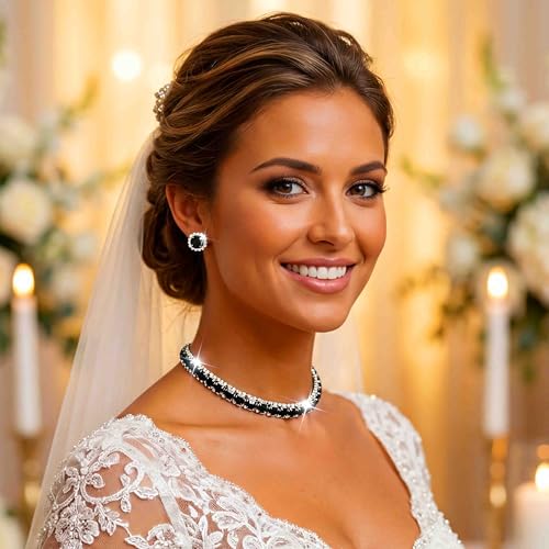CLOACE Rhinestone Bridal Wedding Jewelry Set Sparkly Chocker Necklaces Earrings Prom Jewelry Accessories for Women - color: Black