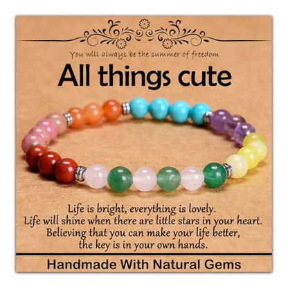 Natural Healing Gemstone Bracelet Handmade Yoga Stretch Elastic Bracelet Stress Relief Crystal Jewelry for Men and Women - color: All things cute (Good Attitude), size: 6mm