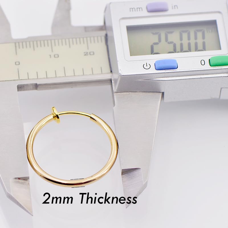 Clip On Hoop Earrings for Women - Silver and Gold-Tone Brass Spring Hoops for Non-Pierced Ears