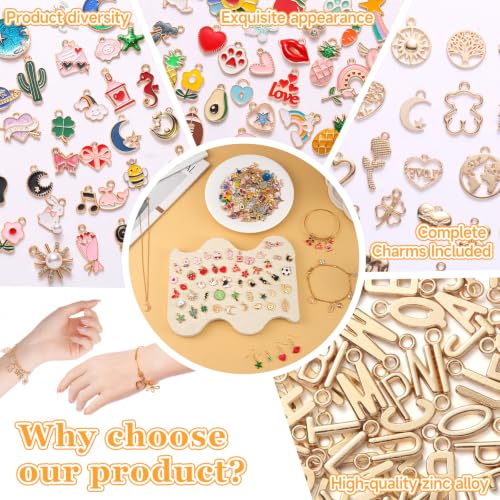 Riwiuue 394 Pcs Charms for Jewelry Making | Includes 194 Pcs Enamel & Gold Charms plus 200 Jump Rings for Keychains, Bracelets, Necklaces, DIY Crafts - color: Mixed Patterns Charms-200pcs