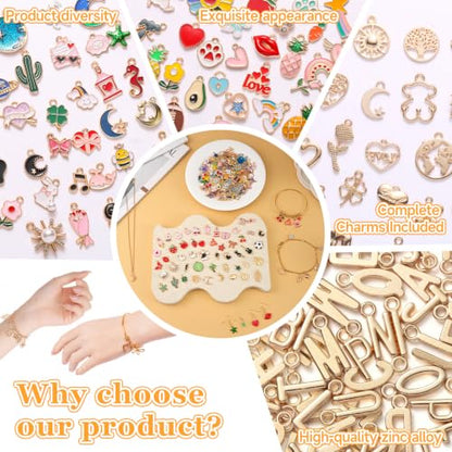 Riwiuue 394 Pcs Charms for Jewelry Making | Includes 194 Pcs Enamel & Gold Charms plus 200 Jump Rings for Keychains, Bracelets, Necklaces, DIY Crafts - color: Mixed Patterns Charms-200pcs