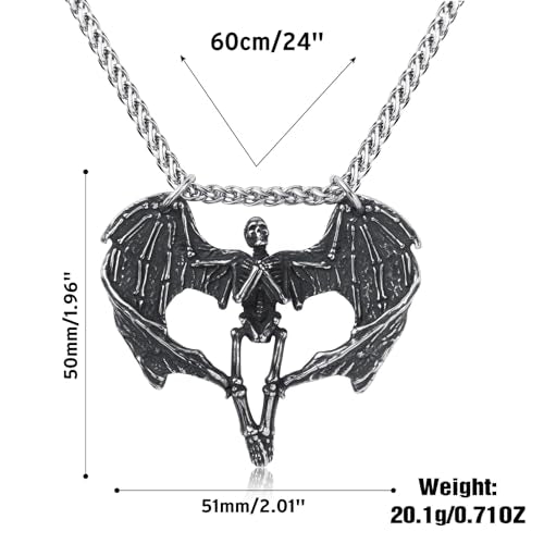 Skull Necklace for Men Stainless Steel Gothic Punk Emo Biker Necklace Jewelry for Men 60cm - style: Winged Skull