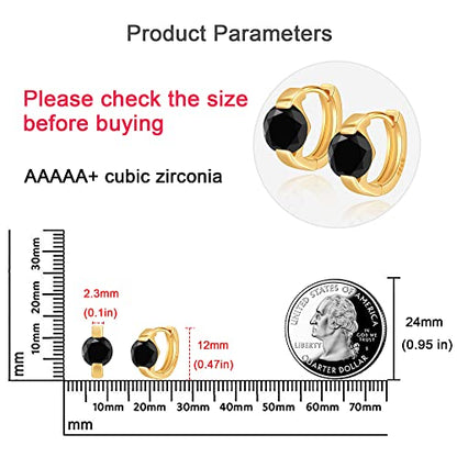 Tiny Huggie hoop Earrings for Women | 14k Gold Plated, Mini Round Cubic Zirconia, Small Simulated Diamond Huggies, Hypoallergenic Jewelry Gifts - color: Black