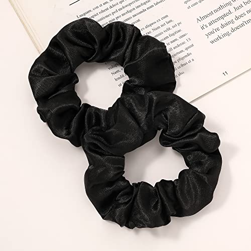 Ivyu Black Silk Satin Scrunchies - Pack of 6, 8 Pieces (2 Free) - Hair Elastics Bands - Ponytail Holder - Women & Girls - color: Dark Black