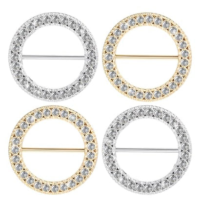 4 PCS Scarf Ring, Rhinestones Scarf Clip Shirt Ties Clips for Women Portable Waist Cinch Buckle Waist Tightener Clip Clothing Accessories for Shawl, Sweater, Dress, Pant (Gold, Silver)