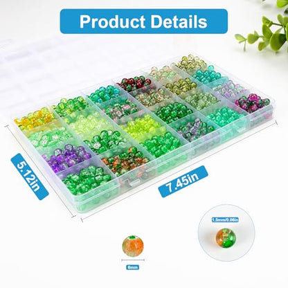 XSEINO About 1200pcs 6mm Crack Glass Beads Bracelet Making Kit,24 Style Crack Mystic Green Series Colorful Crystal Beads for Jewelry Bracelet Making,DIY Crafts,Friendship Bracelets - color: Mystic Green
