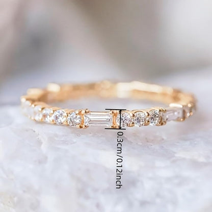 Dainty Eternity Ring Cubic Zirconia Stackable Ring for Women Anniversary Engagement Ring Valentine's Day Gift - color: Gold Color