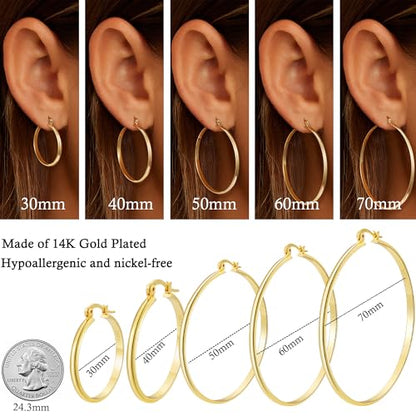 Apsvo Hoop Earrings for Women, 5mm Wide 14K Gold Plated/Silver Hoop Earring Hypoallergenic 925 Sterling Silver Earrings Lightweight Large Earrings for Women - color: 3mmWide-60mmGold