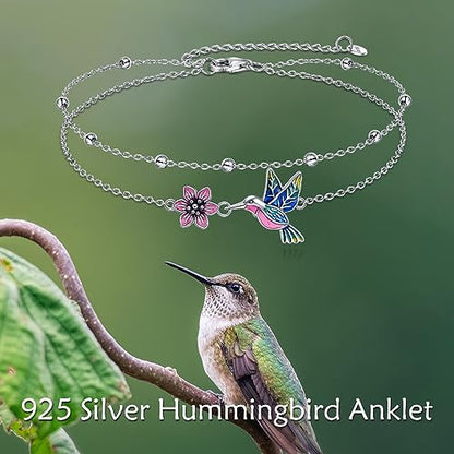 YAFEINI Anklet Bracelets for Women Girls Sterling Silver Hummingbird/Dragonfly/Butterfly Link Chain Anklets Jewelry Gifts - color: Layered hummingbird anklets