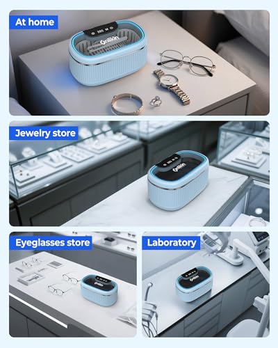 45KHz Ultrasonic Jewelry Cleaner, 5 Timer & 3 Power Modes, 35W Retainer Cleaner for Jewelry, Eyeglasses, Rings, Watch Strap, Dentures - Quiet <38dB, 20oz, 304 Stainless Steel Tank(Blue) - color: Blue
