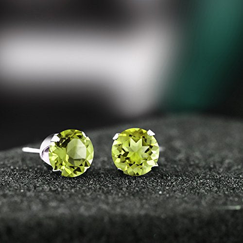 Gem Stone King 2.00 Cttw Green Peridot Stud Earrings For Women Men | 925 Sterling Silver | Gemstone Birthstone | Round 6MM