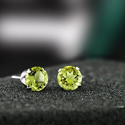 Gem Stone King 2.00 Cttw Green Peridot Stud Earrings For Women Men | 925 Sterling Silver | Gemstone Birthstone | Round 6MM