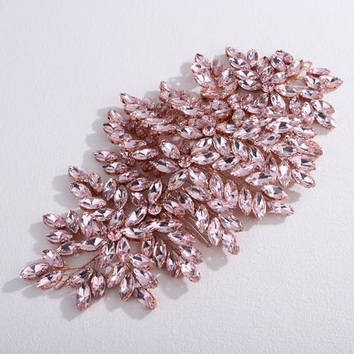 Bridal Rhinestone Hair Comb Large Rhienstone Wedding Headpiece Handmade Crystal Hair Comb for Bride Wedding Hair Accessories for Women (pink) - color: pink