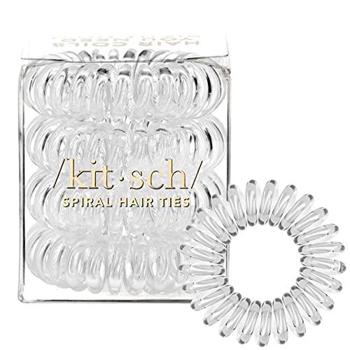 Kitsch Spiral Hair Ties for Women - Durable Hair Accessories - Clear, 4pcs | Coiled Plastic Ponytail Holders for Thick and Thin Hair | Creaseless and Dent-Free Hair Ties No Damage | Phone Cord Style - color: Translucent, size: 4 Count (Pack of 1)