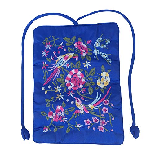 Travel Jewelry Roll Bag - Embroidered Brocade Pouch for Rings, Necklaces, Earrings, Bracelets | Lightweight & Tie Closure (Royal Blue) - color: Royal Blue